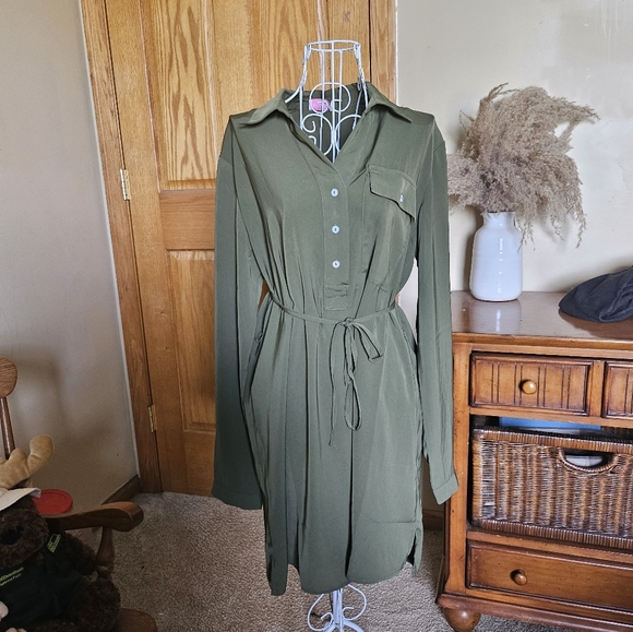 LEARN TO FLY OLIVE BUTTON FRONT SHIRT DRESS - Picture 3 of 5